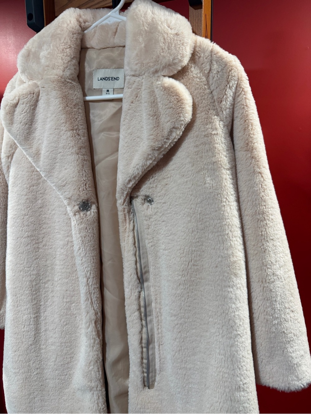 Lands’ End Women’s Faux Fur Teddy Coat – Size M (10-12) – Cream - Picture 4 of 9